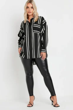 Yours Curve Black & White Stripe Print Oversized Shirt