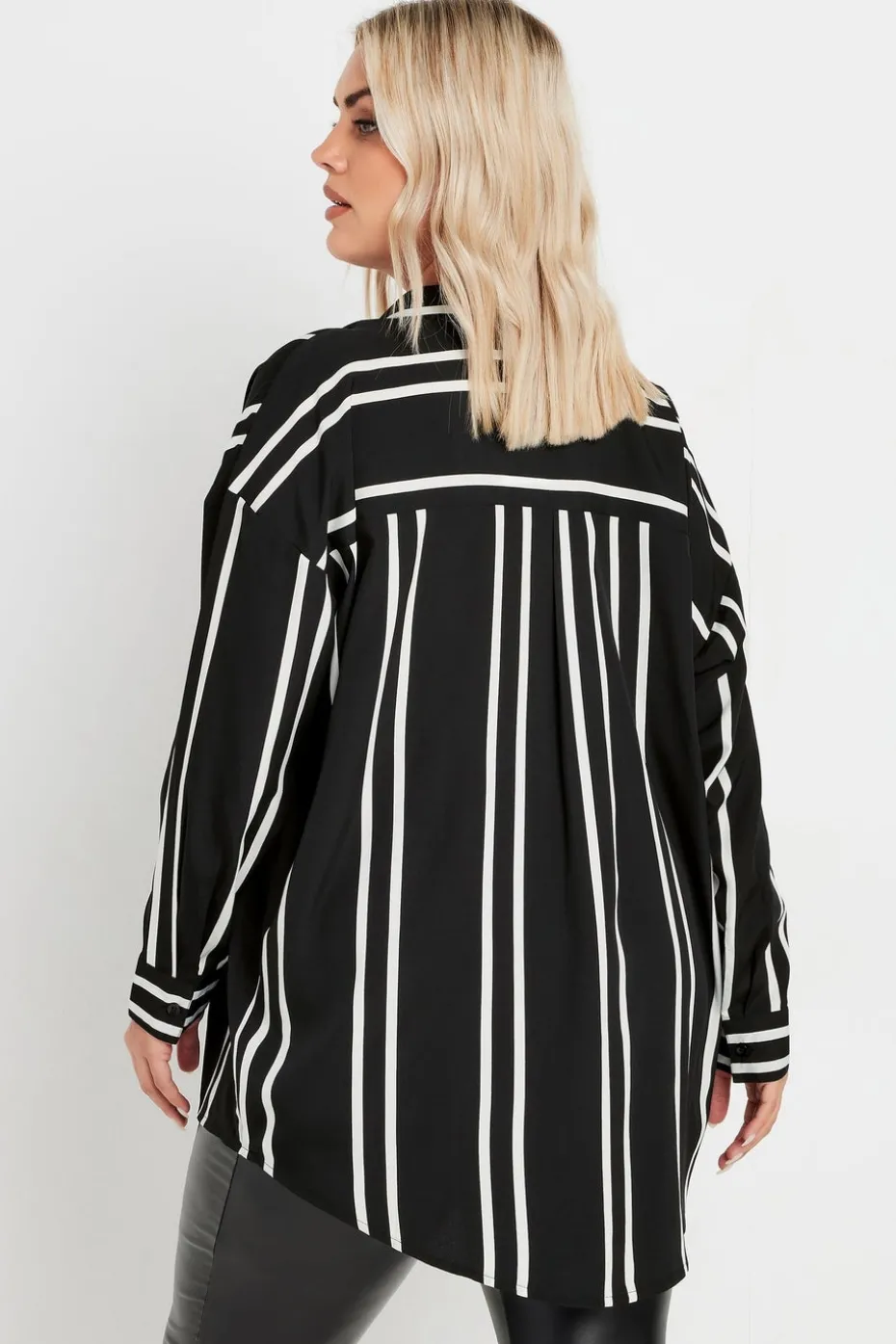 Yours Curve Black & White Stripe Print Oversized Shirt