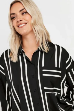 Yours Curve Black & White Stripe Print Oversized Shirt