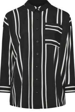 Yours Curve Black & White Stripe Print Oversized Shirt