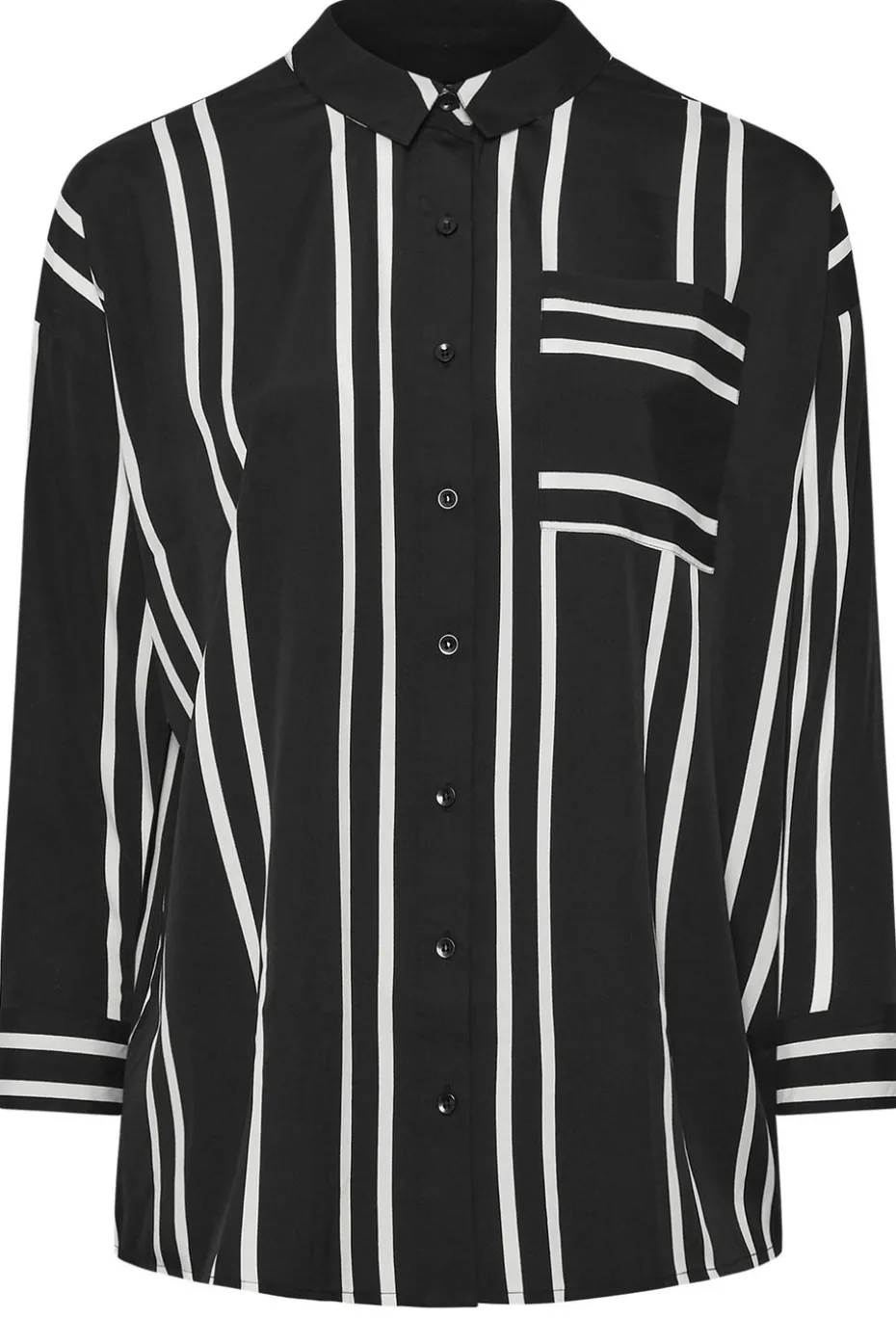Yours Curve Black & White Stripe Print Oversized Shirt