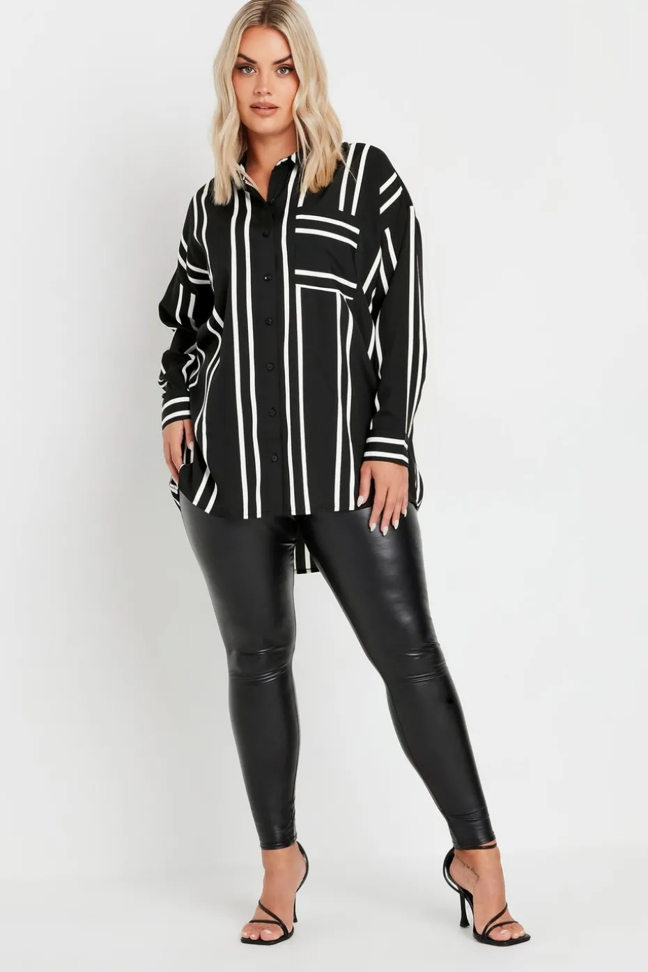 Yours Curve Black & White Stripe Print Oversized Shirt