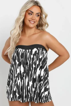 Yours Curve Black & White Abstract Print Tankini Top