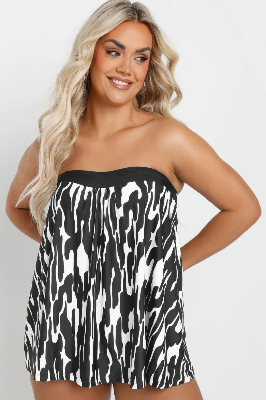 Yours Curve Black & White Abstract Print Tankini Top