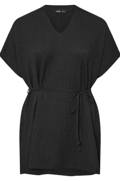 Yours Curve Black Belted Textured Tunic Top