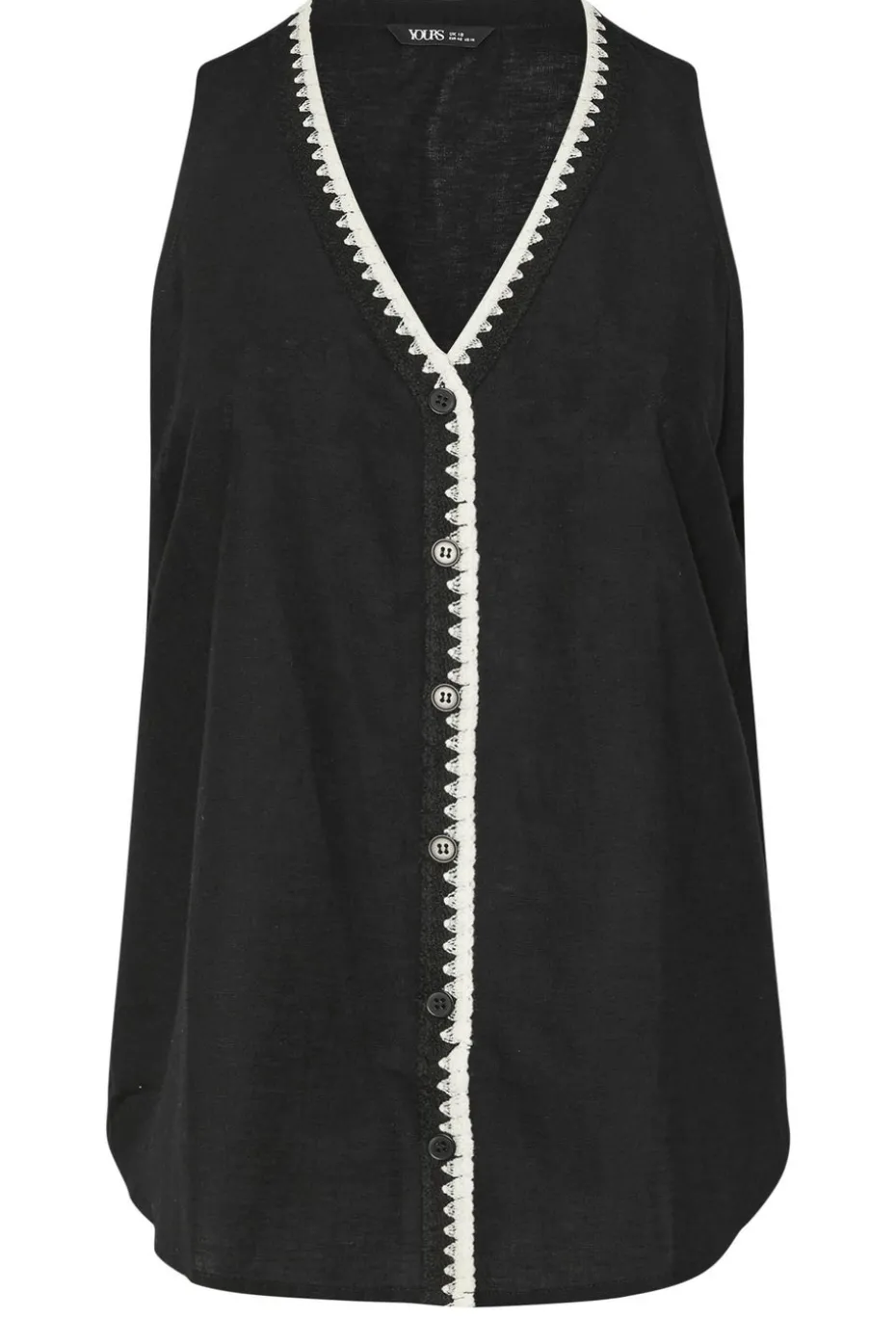 Yours Curve Black Blanket Stitch Linen Vest Top