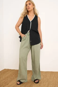 Yours Curve Black Blanket Stitch Linen Vest Top