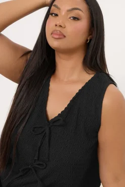 Yours Curve Black Bow Tie Front Textured Waistcoat