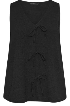 Yours Curve Black Bow Tie Front Textured Waistcoat