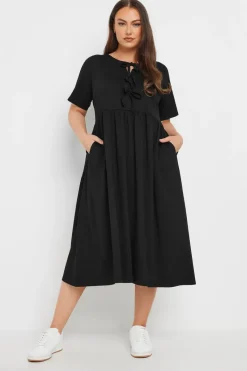 Yours Curve Black Bow Tie Front Midi Dress