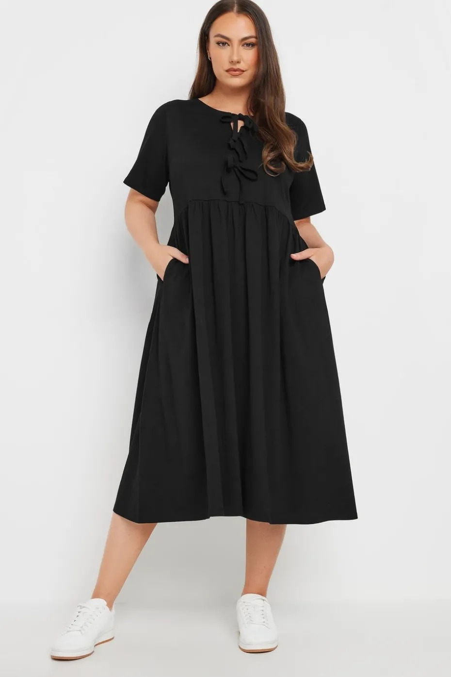 Yours Curve Black Bow Tie Front Midi Dress