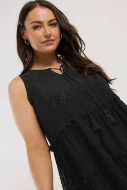 Yours Curve Black Broderie Anglaise Tiered Vest Top