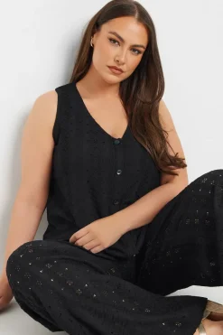 Yours Curve Black Broderie Anglaise Waistcoat