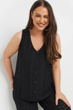Yours Curve Black Broderie Anglaise Waistcoat