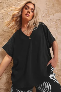 Yours Curve Black Button Detail Blouse