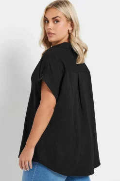 Yours Curve Black Collared Pleat Front Blouse
