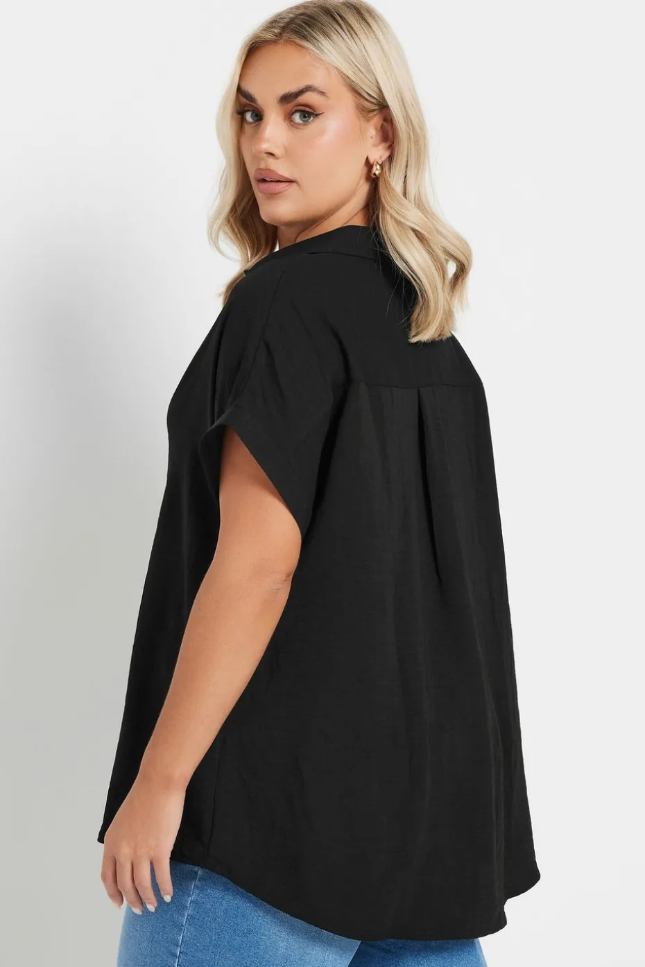 Yours Curve Black Collared Pleat Front Blouse