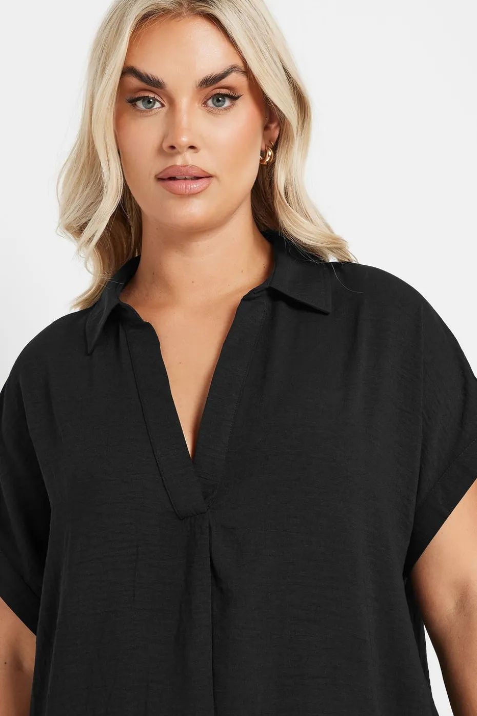 Yours Curve Black Collared Pleat Front Blouse