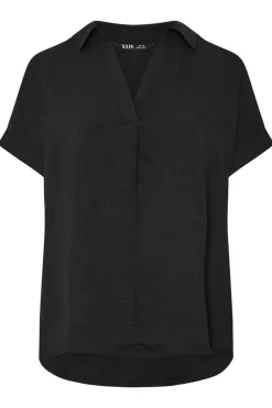 Yours Curve Black Collared Pleat Front Blouse