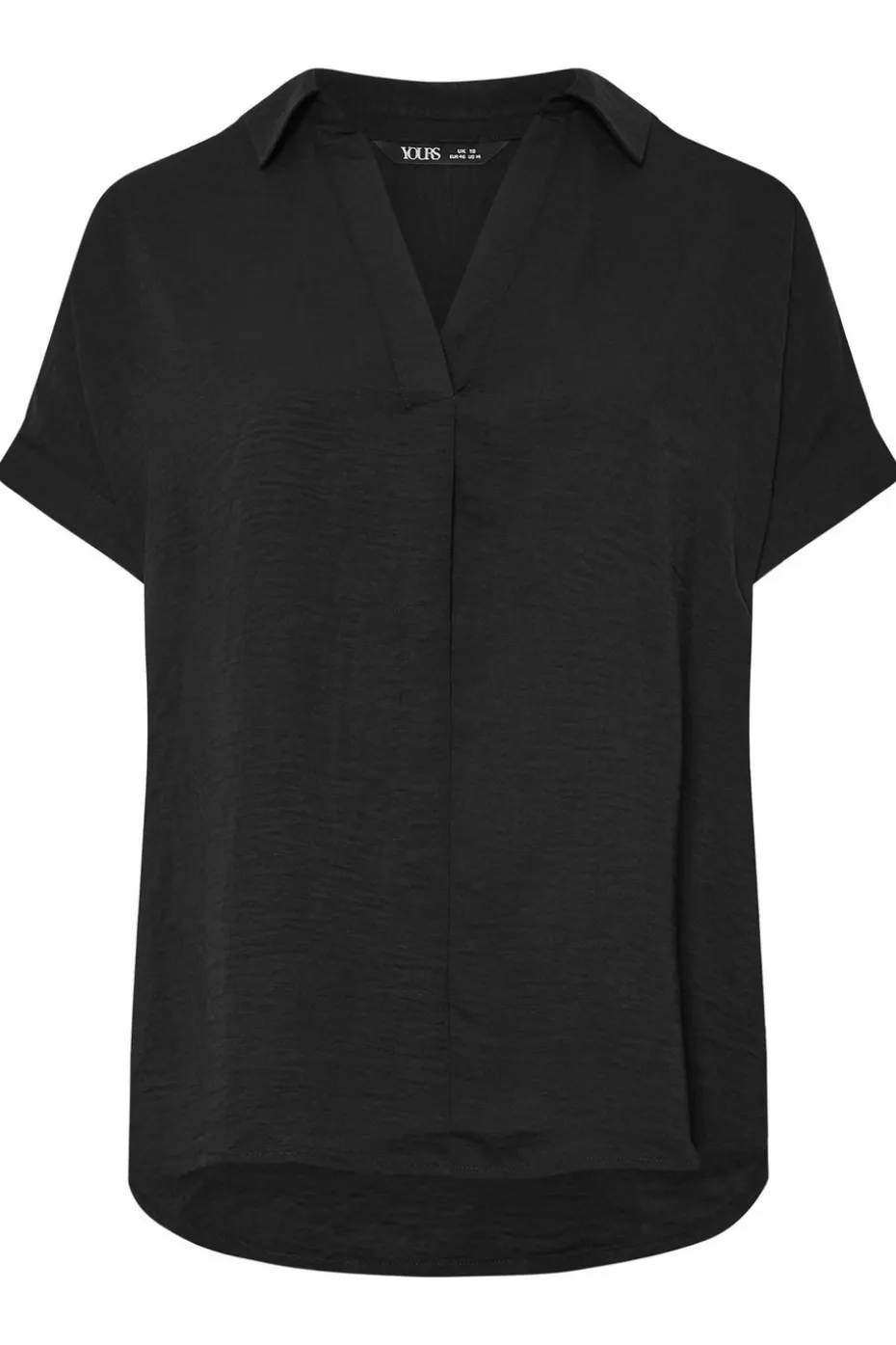 Yours Curve Black Collared Pleat Front Blouse