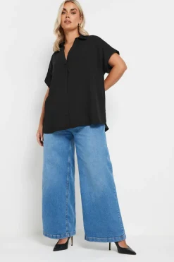 Yours Curve Black Collared Pleat Front Blouse