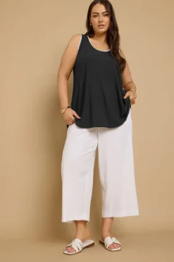 Yours Curve Black Contrast Blanket Stitch Ribbed Vest Top