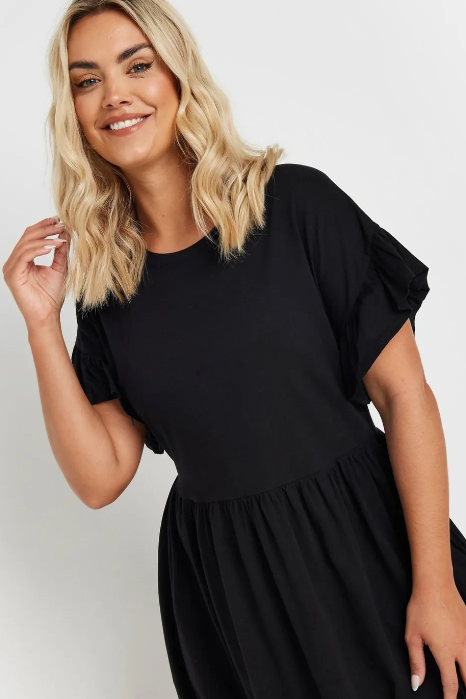 Yours Curve Black Cotton Frill Sleeve Midaxi Dress