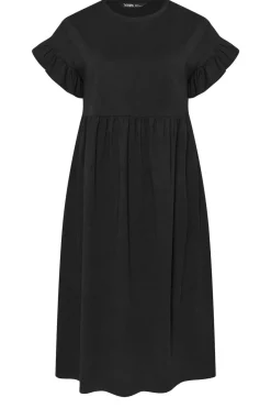 Yours Curve Black Cotton Frill Sleeve Midaxi Dress