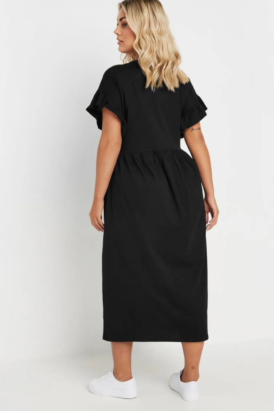 Yours Curve Black Cotton Frill Sleeve Midaxi Dress