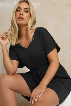Yours Curve Black Cotton Keyhole Playsuit