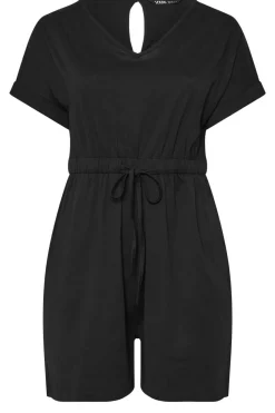 Yours Curve Black Cotton Keyhole Playsuit
