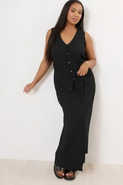 Yours Curve Black Crinkle Plisse Waistcoat