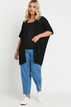 Yours Curve Black Crochet Short Sleeve Cardigan