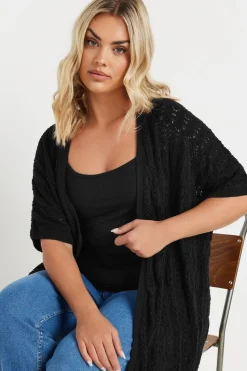 Yours Curve Black Crochet Short Sleeve Cardigan
