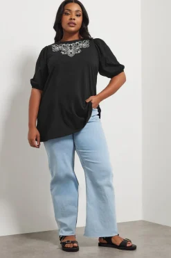 Yours Curve Black Floral Embroidered Top