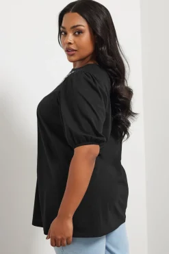 Yours Curve Black Floral Embroidered Top