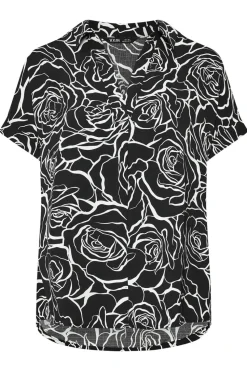 Yours Curve Black Floral Print Collared Blouse
