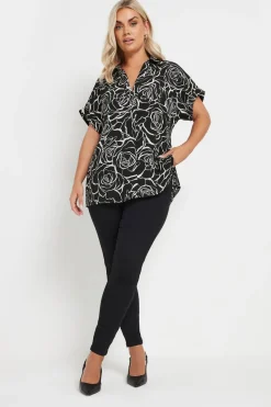 Yours Curve Black Floral Print Collared Blouse