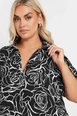Yours Curve Black Floral Print Collared Blouse
