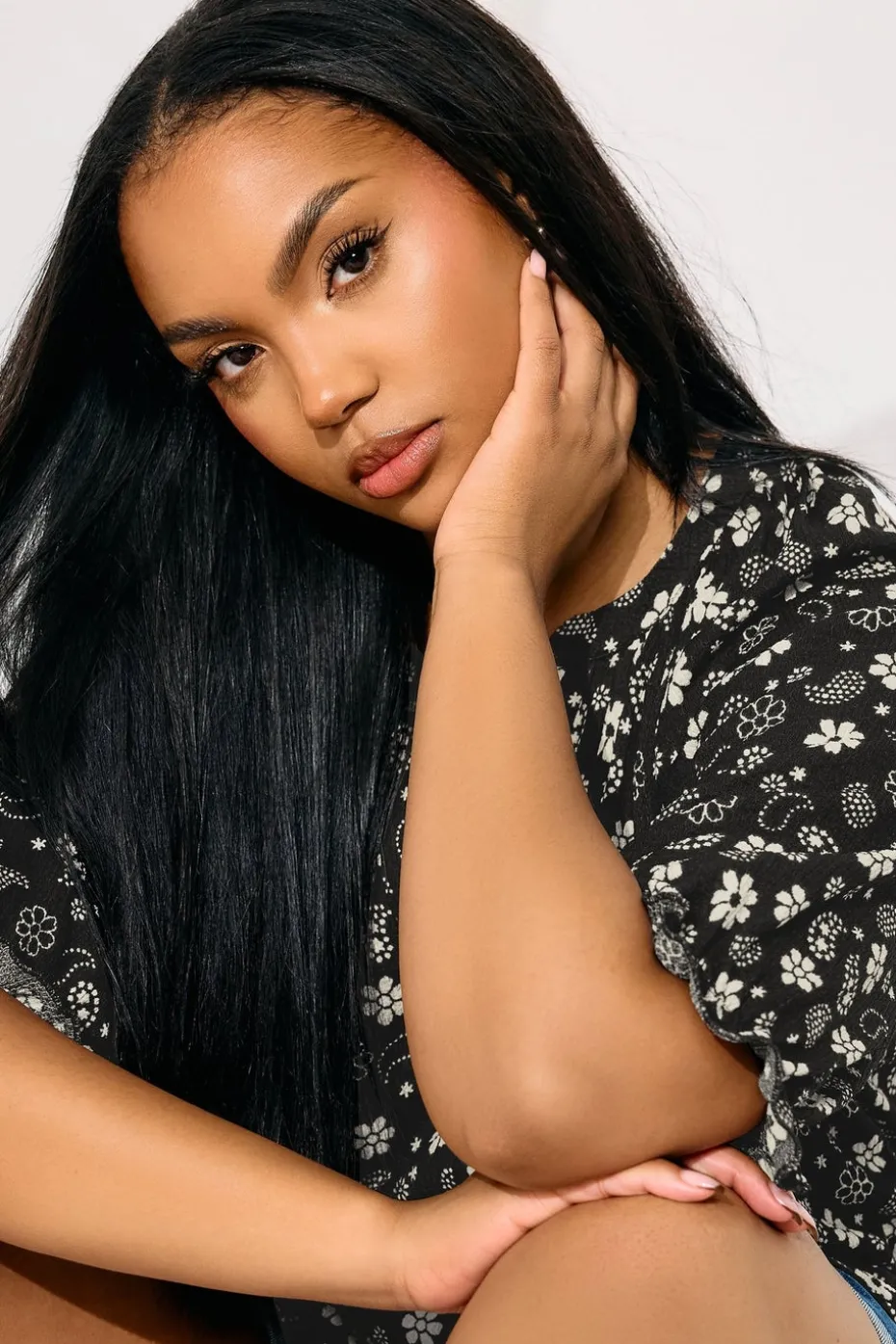 Yours Curve Black Floral Paisley Print Tiered Top