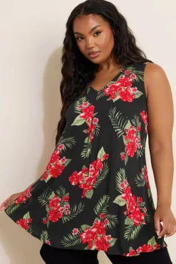 Yours Curve Black Floral Print Pleat Front Vest Top