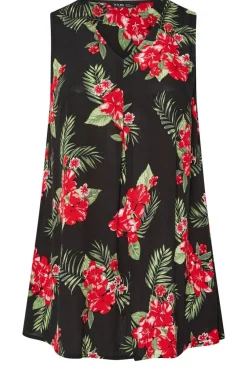Yours Curve Black Floral Print Pleat Front Vest Top