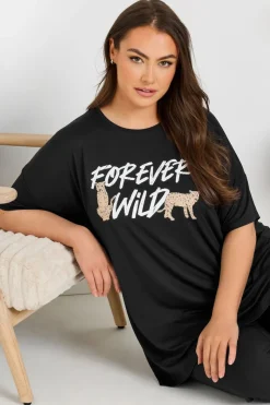 Yours Curve Black Forever Wild Soft Touch Pyjama Top