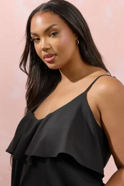 Yours Curve Black Frill Cami Vest Top