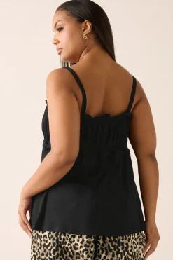 Yours Curve Black Frilled Tie Front Cami Top