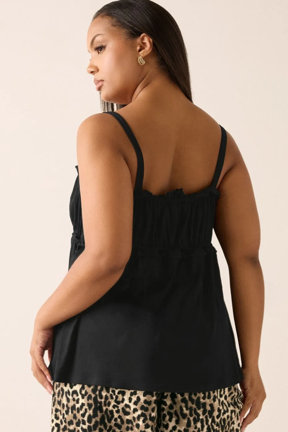Yours Curve Black Frilled Tie Front Cami Top