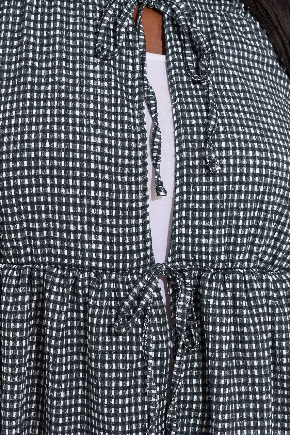 Yours Curve Black Gingham Bow Tie Front Top