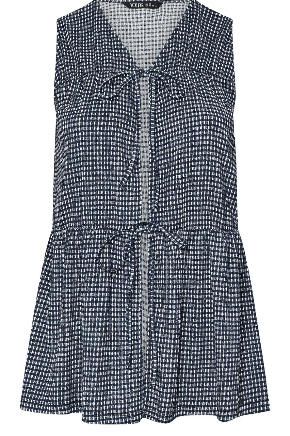 Yours Curve Black Gingham Bow Tie Front Top