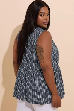 Yours Curve Black Gingham Bow Tie Front Top