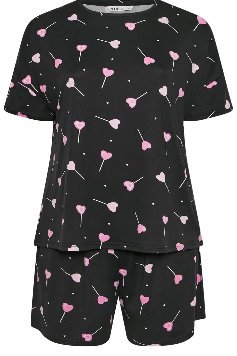 Yours Curve Black Heart Lollipop Short Pyjama Set